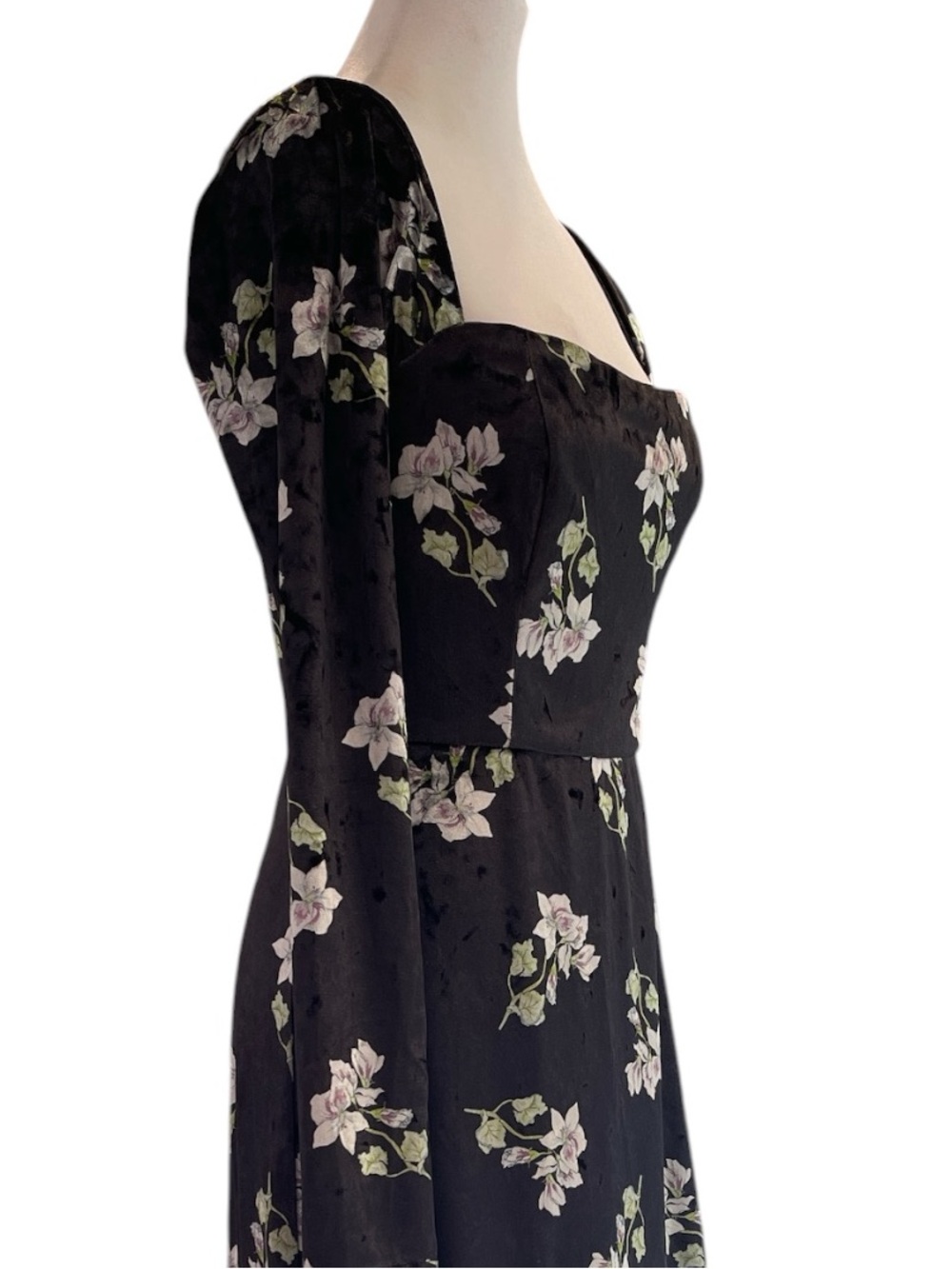 Hutch Black Purple Floral Crushed Velvet Midi Dress Square Neck Lined S - Picture 3 of 11